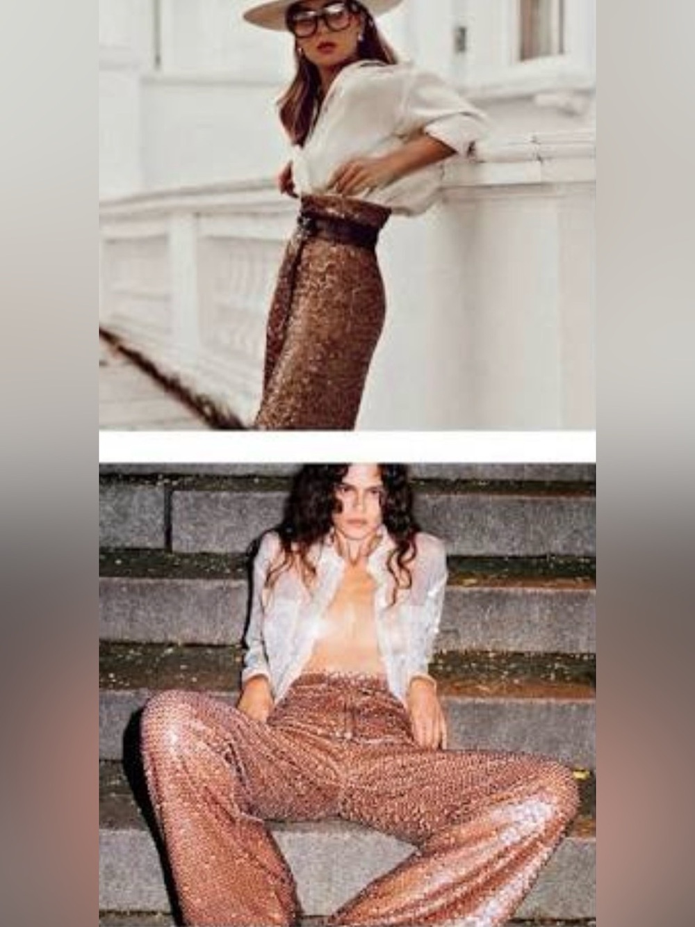 ZARA Women’s Sequin Wide Leg Pants Trousers Size XS Light Brown Disco Party
